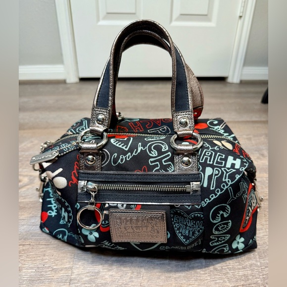 Coach Poppy Graffiti Lexy Satchel 16200. Red & Blue Convertible Satchel - Picture 1 of 11